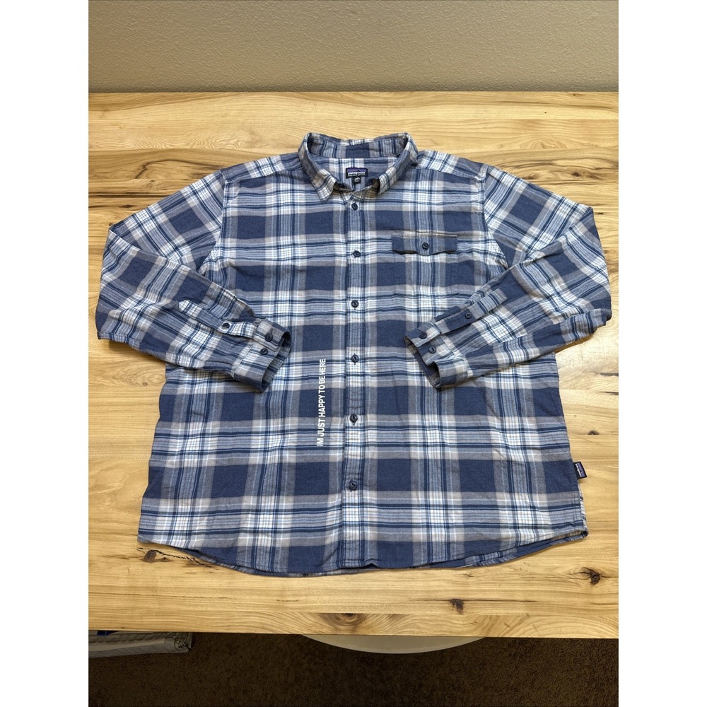 Patagonia Fjord Flannel Shirt Men's 2XL Plaid Blue Organic Cotton